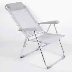 AKTIVE - Chaise Pliante Haute Avec Dossier Haut Réglable 5 Positions, Gris -Robens Soldes aktive chaise pliante haute avec dossier haut reglable 5 positions gris 2