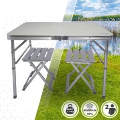 Robens Soldes -Robens Soldes aktive table pliante avec 2 tabourets et poignee de transpor gris 1