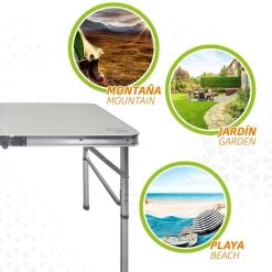 AKTIVE - Table Pliante Avec 2 Tabourets Et Poignée De Transpor, Gris -Robens Soldes aktive table pliante avec 2 tabourets et poignee de transpor gris 3