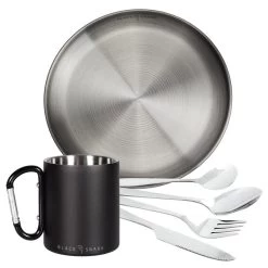 Camping Tasse Isotherme Mousqueton, Assiette Plate Et Couverts Set | Acier Inox