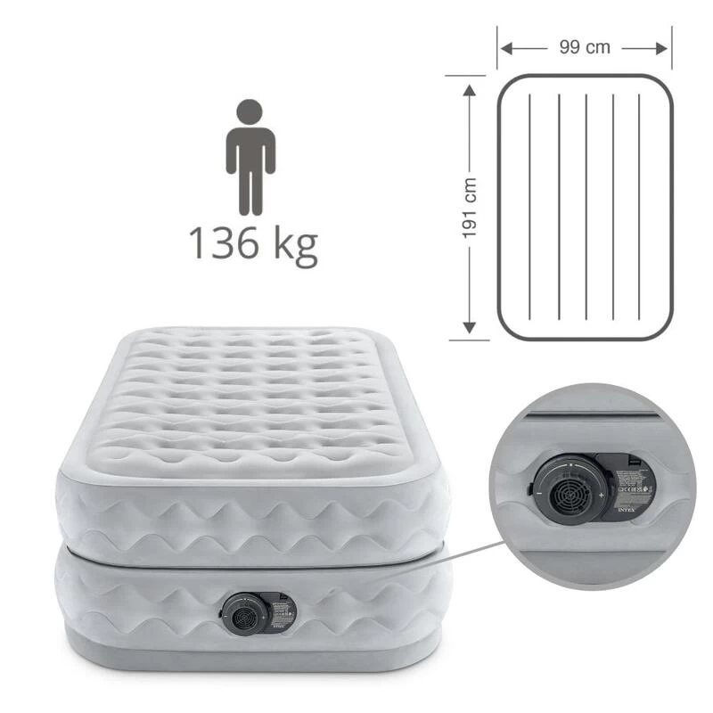 Intex Matelas Gonflable - 1-Person - 99 X 191 X 51 Cm - Gris 6 Intex Matelas Gonflable - 1-Person - 99 X 191 X 51 Cm - Gris – Image 4