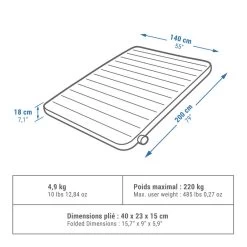 Quechua MATELAS GONFLABLE DE CAMPING - AIR SECONDS 140 CM - 2 PERSONNES -Robens Soldes matelas gonflable de camping air seconds 140 cm 2 personnes 1