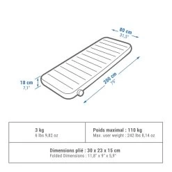 Quechua MATELAS GONFLABLE DE CAMPING - AIR SECONDS 80 CM - 1 PERSONNE -Robens Soldes matelas gonflable de camping air seconds 80 cm 1 personne 1