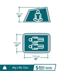 Quechua Tente De Camping - 2 SECONDS - 2 Places - Fresh & Black -Robens Soldes tente de camping 2 seconds 2 places fresh and black 1