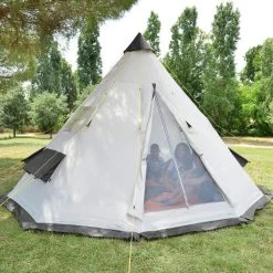 Tente De Camping Tipii - 6 Personnes - Hauteur 2,50m - Moustiquaire - Beige/Gris -Robens Soldes tente de camping tipii 6 personnes hauteur 250m moustiquaire beigegris 6
